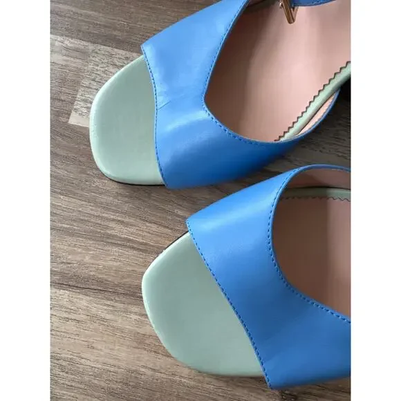 Women's J.Crew Bianca Colorblock Leather Ankle-Strap Wedges size 8 Retro Boho - Picture 6 of 7